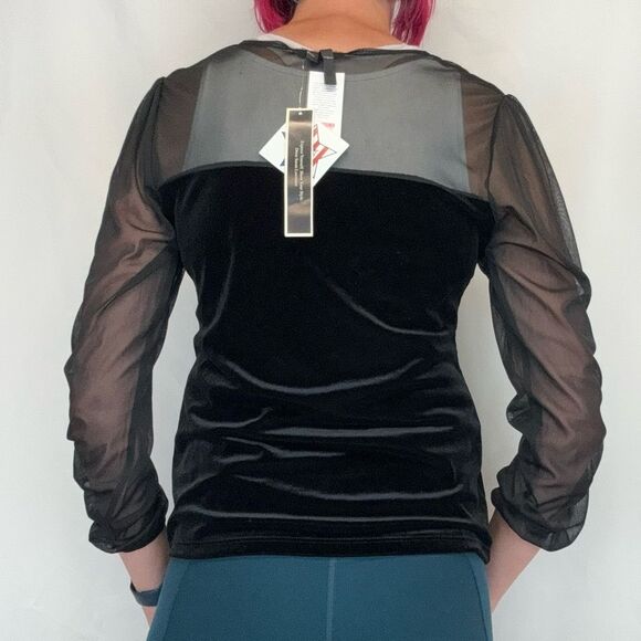 Susan Lawrence Women's Pullover Black Velour Mesh Blouse M Med Medium Bubble NWT - Picture 2 of 13